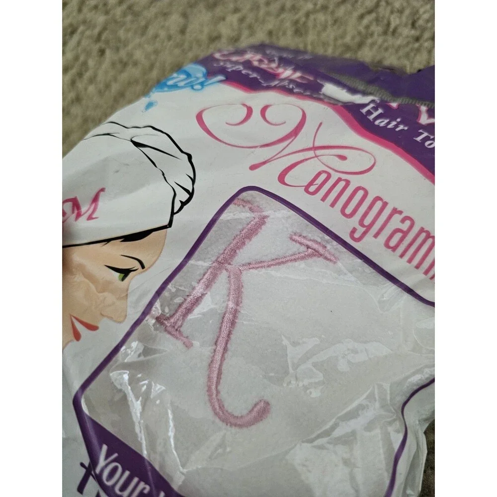 Turbie Twist Monogrammed Microfiber Hair Towel Turban Initial K New